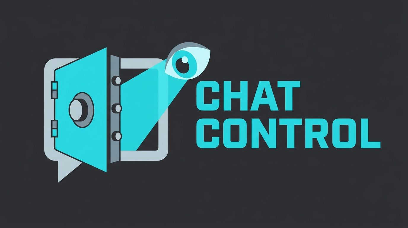 Un œil qui scanne l'intérieur d'un coffre-fort de messagerie, sous le nom Chat Control