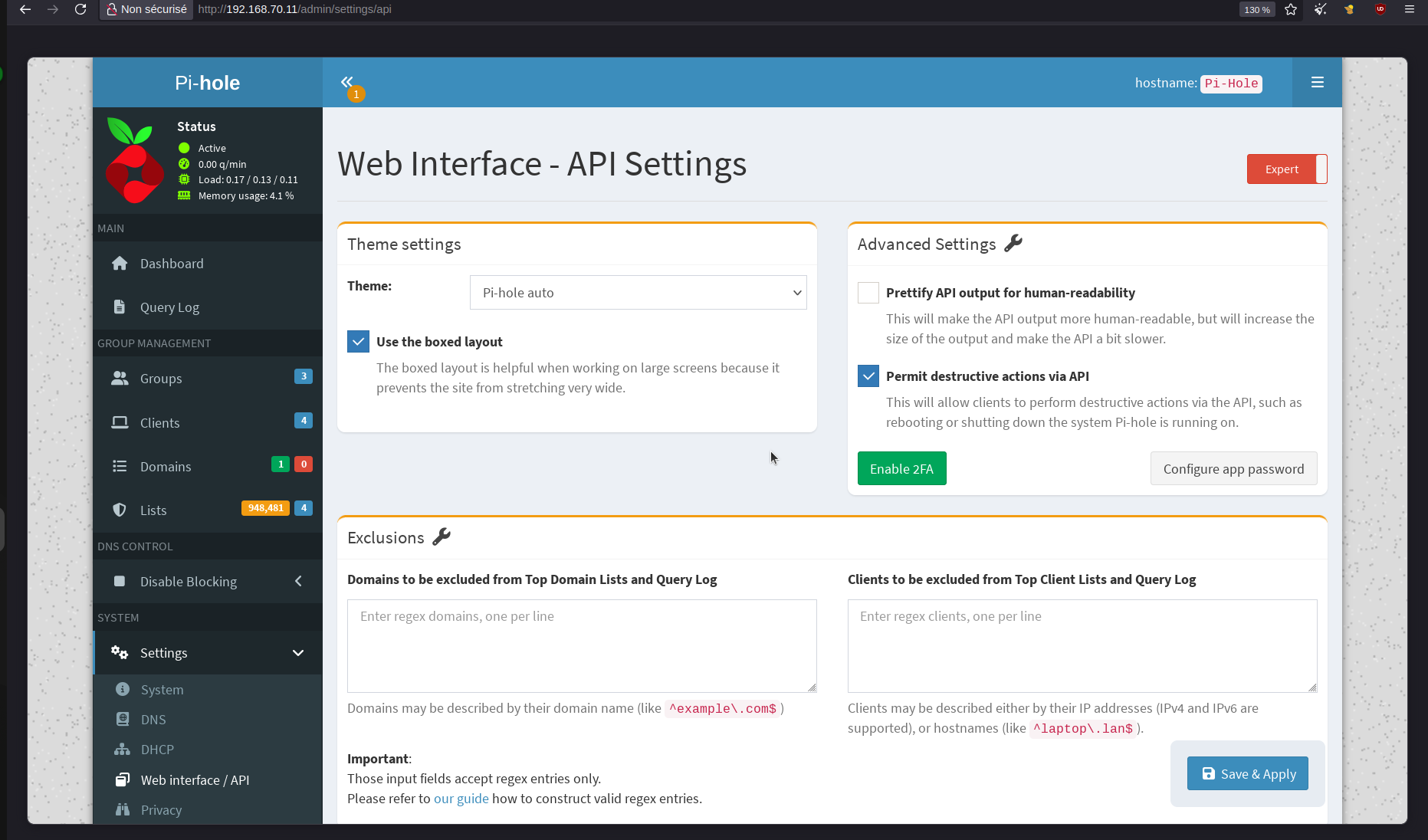 Settings > Web interface / API, le bouton « Enable 2FA » dans Advanced Settings