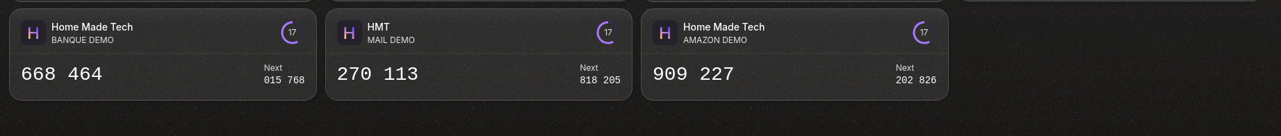 Proton Authenticator sur desktop, entrées de démonstration