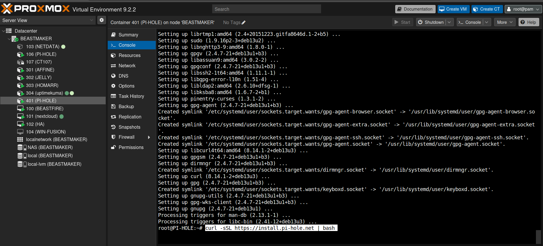 Lancement du script d'installation officiel après l'installation de curl