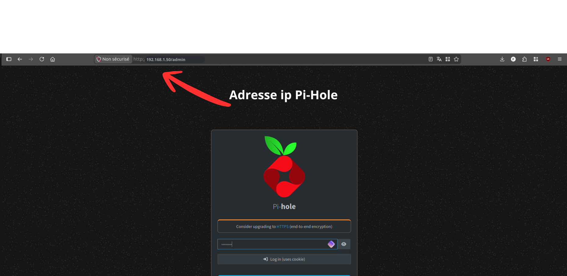 Page de login de l'interface admin Pi-hole
