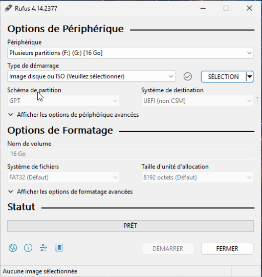 Rufus au démarrage On va remplir deux