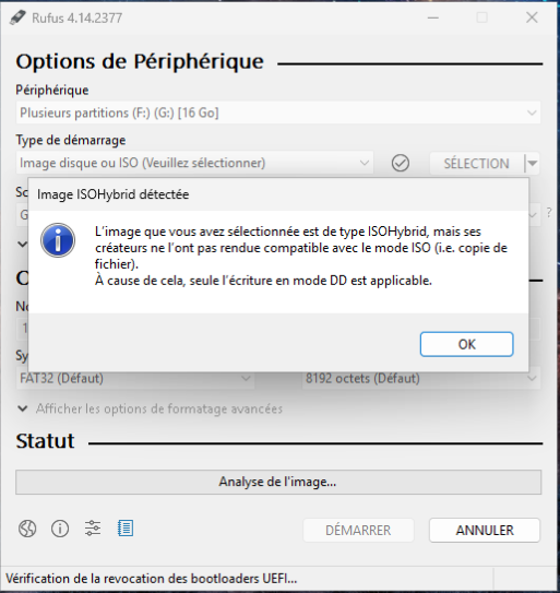 Image ISOHybrid détectée seule lécriture en mode