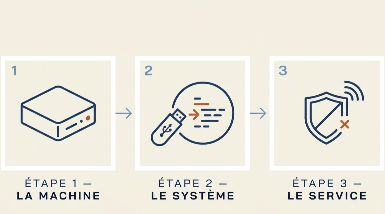 Les trois étapes pour démarrer un homelab : la machine, le système d&rsquo;exploitation, le premier service