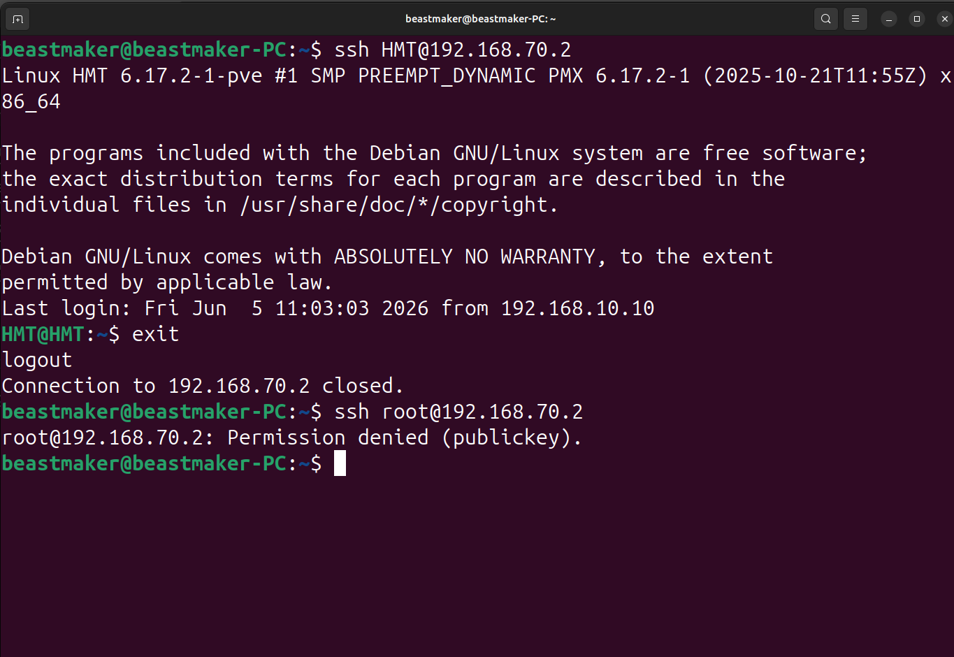 Sortie Permission denied (publickey) pour ssh root@192.168.70.2